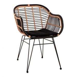 Градински метален стол Allegra с възглавничка HM5663 ракита черен цвят 58x60x82cm