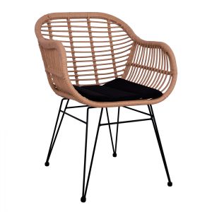 Градински метален стол с възглавничка Allegra HM5450 ракита в бежов цвят 57,5x59x81 cm