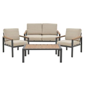Градински сет Fashionable две кресла маса и двуместен диван от бежов текстил тъмно сив алуминий