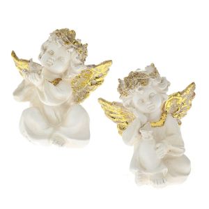 XMAS CREAM GOLD POLYRESIN ILLUMINATED SITTING ANGEL 11X8X12CM 2 DESIGNS