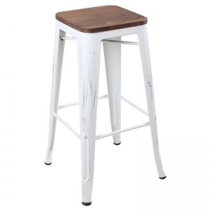 METAL STOOL ANT WHITE+RUBBER WOOD IN ANT COL 42Χ42Χ75