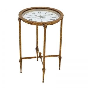 METAL/GLASS CLOCK-TABLE IN BRASS COLOR 47X70