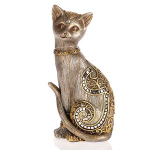 POLYRESIN CAT IN SILVER/GOLD COLOR