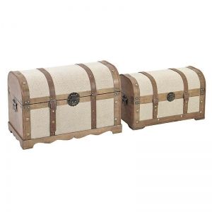 S/2 WOODEN/PU TRUNK IN CREAM-BROWN COLOR 60X32X38