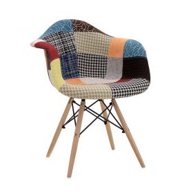 FABRIC PATCHWORK CHAIR  WITH WOODEN LEGS 58X46X81