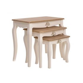 S/3 WOODEN SIDE TABLE IN WHITE-BEIGE COLOR 66X38X59