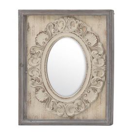 WOODEN WALL MIRROR IN GREY-CREME COLOR 