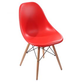 PLASTIC CHAIR IN RED COLOR WITH WOODEN LEGS 46X44X80
