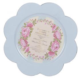 PLASTIC PLATE IN LIGHT BLUE COLOR W/ ROSES D-34(2)
 