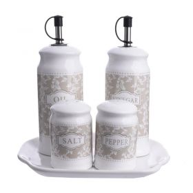 SET PORCELAIN SALT AND PEPPER WITH VINEGAR AND OIL 19X8X15