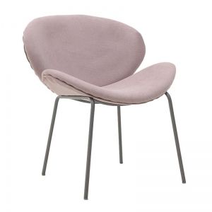 Моден трапезен стол с извити линии в розова дамаска с метални крака