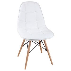 CHAIR W/PU LEATHER W/WOODEN LEGS IN WHITE 50X40X83