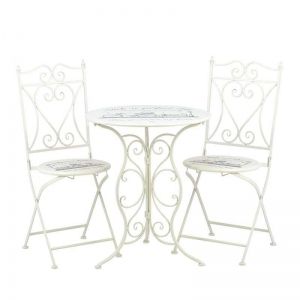 S/3 METAL TABLE IN CREAM COLOR W/2 CHAIRS 61X70/38X39X96