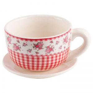 Кашпа дизайн чаена чаша с чиния червено каре