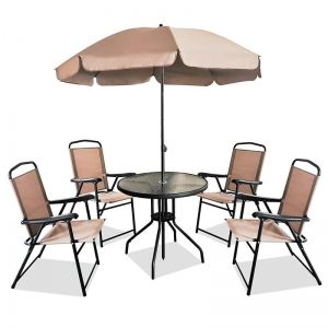 Градински сет маса с чадър и 4 стола