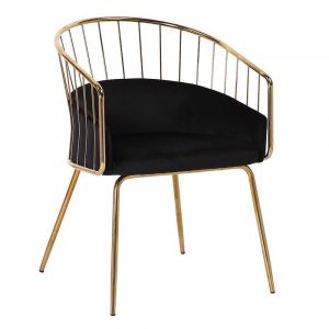 Луксозен златен метален стол с черна плюшена седалка
