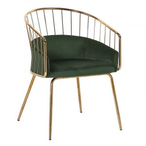 Луксозен златен метален стол със зелена плюшена седалка
