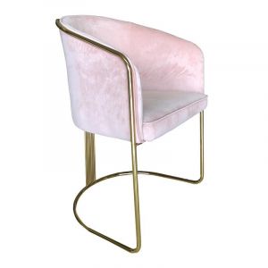 Розов плюшен стол със метална златна рамка