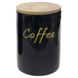 BLACK CERAMIC SUGAR CANISTER WITH BAMBOO LID 12X12X17CM