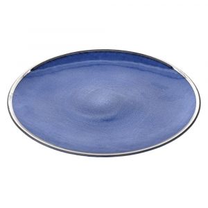 BLUE GLASS PLATE WITH SILVER RIM D27CM