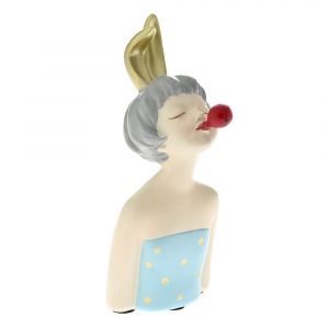 DECO SWEET GIRL WITH A BUBBLE GUM RESIN STATUE 9X7X19CM