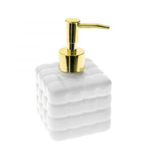 WHITE CERAMIC SOAP DISPENSER 8X8X14CM