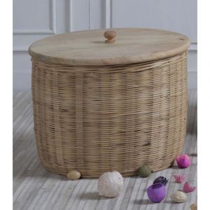 WILLOW BASKET WITH WOODEN CAP 40x40x32CM