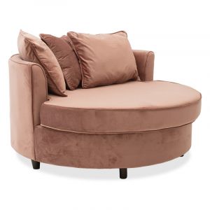 Кръгло кресло-диван Ophelia с дамаска цвят пепел от рози 123x120x85cm
