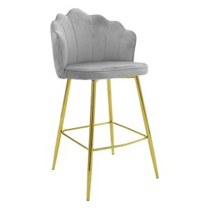 Плюшен бар стол Nataly сив със златни крака 52x51x100cm