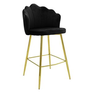 Плюшен бар стол Nataly черен със златни крака 52x51x100cm