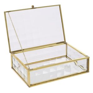 GLASS JEWELLERY BOX 14X9X5 CM WITH GOLD METAL EDGES