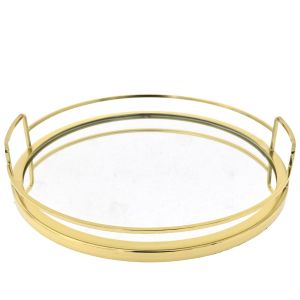 GOLDEN METAL TRAY WITH MIRROR SURFACE D35 CM