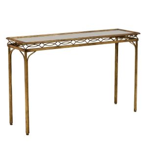 METAL CONSOLE TABLE WITH MIRROR ANTIQUE GOLDEN 118X30X74