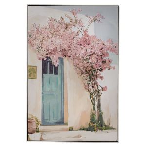 OIL PAINTING ON TOP OF PRINTED CANVAS OF A MEDITERRANEAN SCENE 82X122 CM WITH SILVER FRAME
