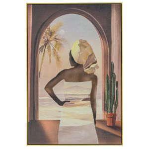 OIL PAINTING ON TOP OF PRINTED CANVAS OF A WOMAN 82X142 CM WITH GOLDEN FRAME