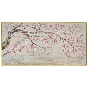 OIL PAINTING ON TOP OF PRINTED CANVAS OF BLOSSOMED TREE 142X72 CM WITH GOLDEN FRAME