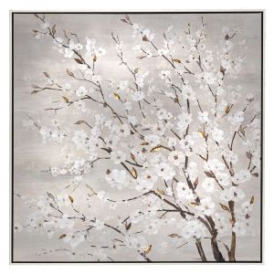 OIL PAINTING ON TOP OF PRINTED CANVAS OF BLOSSOMED TREE 82X82 CM WITH SILVER FRAME