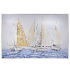 OIL PAINTING ON TOP OF PRINTED CANVAS OF SAILING BOATS 122X82 CM WITH SILVER FRAME