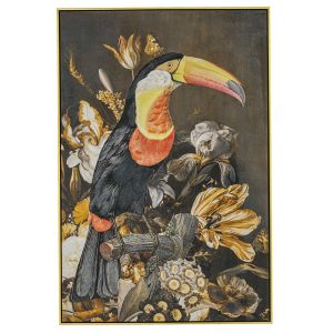OIL PAINTING ON TOP OF PRINTED CANVAS WITH TUCAN BIRD 82X122 CM WITH GOLDEN FRAME