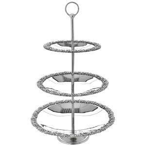 SILVER JEWELLED 3TIER CAKE TRAY WITH D 20 25 30X51 CM
