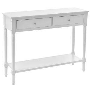 WHITE WOODEN CONSOLE TABLE 108X35X85 CM W TWO DRAWERS