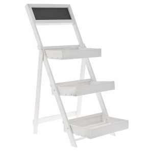 WHITE WOODEN STAND 32X40X73 CM WITH 3 TRAYS AND BLACKBOARD