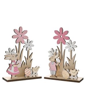 WOODEN EASTER DECORATION WITH BUNNY SET 2pcs 12X4X16CM
