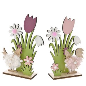WOODEN EASTER DECORATION WITH CHICKEN SET 2pcs 17X6X23 CM