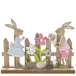 WOODEN FENCE 18X5X14CM WITH EASTER EGGS AND RABBITS
