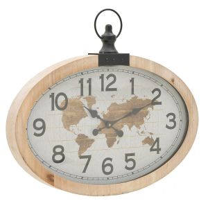 WOODEN/GLASS WALL CLOCK NATURAL/WHITE 59X6X50