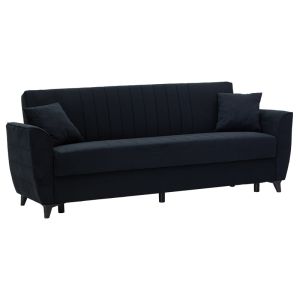 Триместен разтегателен диван Kiren с плюшена дамаска цвят синьо-черен 222x80x85cm
