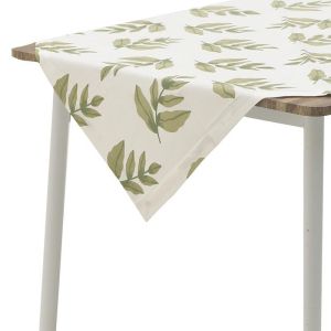 COTTON PRINTED TABLE CLOTH LEAF WHITE/GREEN 90X90