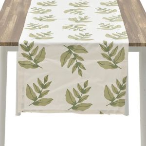 COTTON PRINTED TABLE RUNNER LEAF WHITE/GREEN 40X140