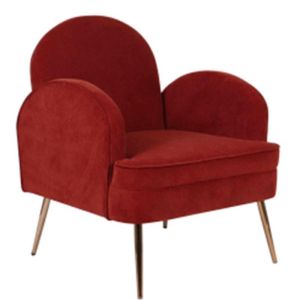 Кресло с тъмно червена дамаска и златисти метални крака φ68x84